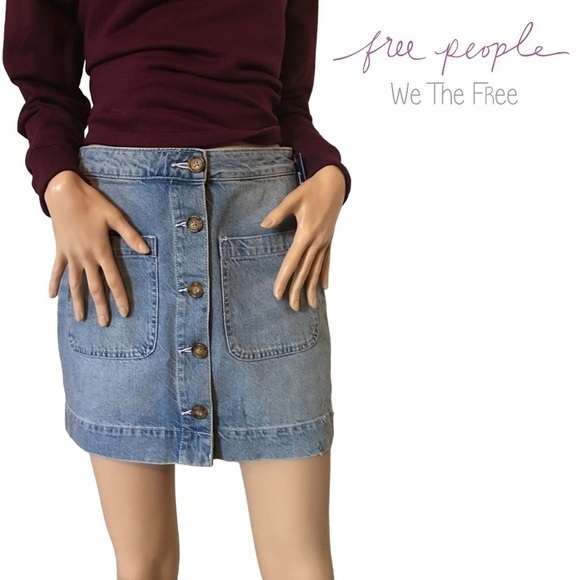 WE the Free | Free People Denim Skirt Button Front High Rise Don't get me wrong - Picture 12 of 15